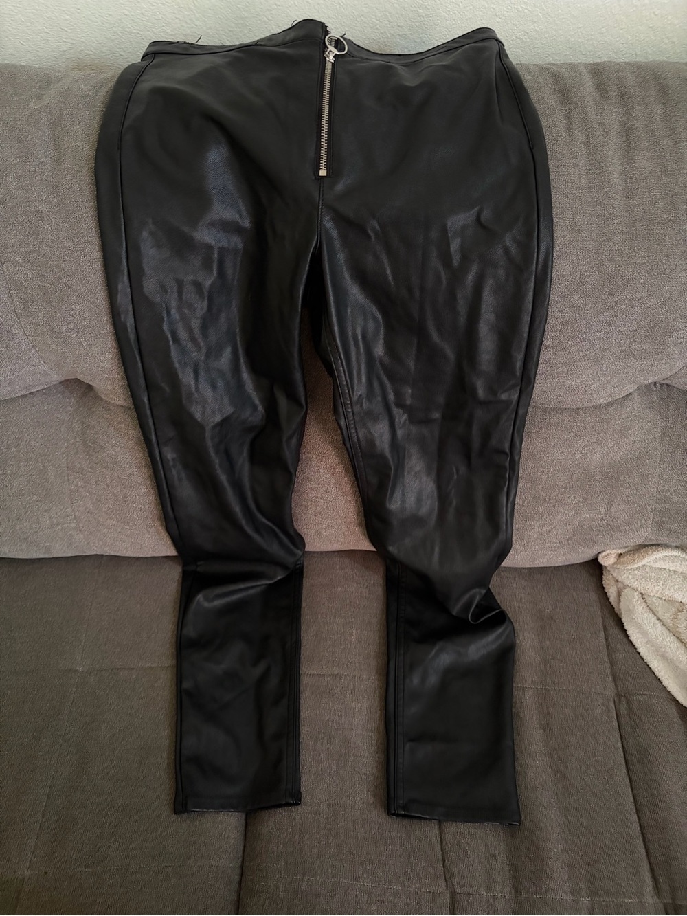 H&M Black Faux Leather Skinny Jumpsuit-Style Pants